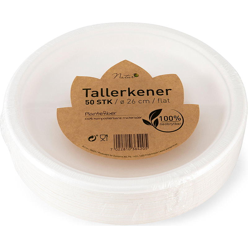 Natur Engangstallerken 50-pk 100% nedbrytbar