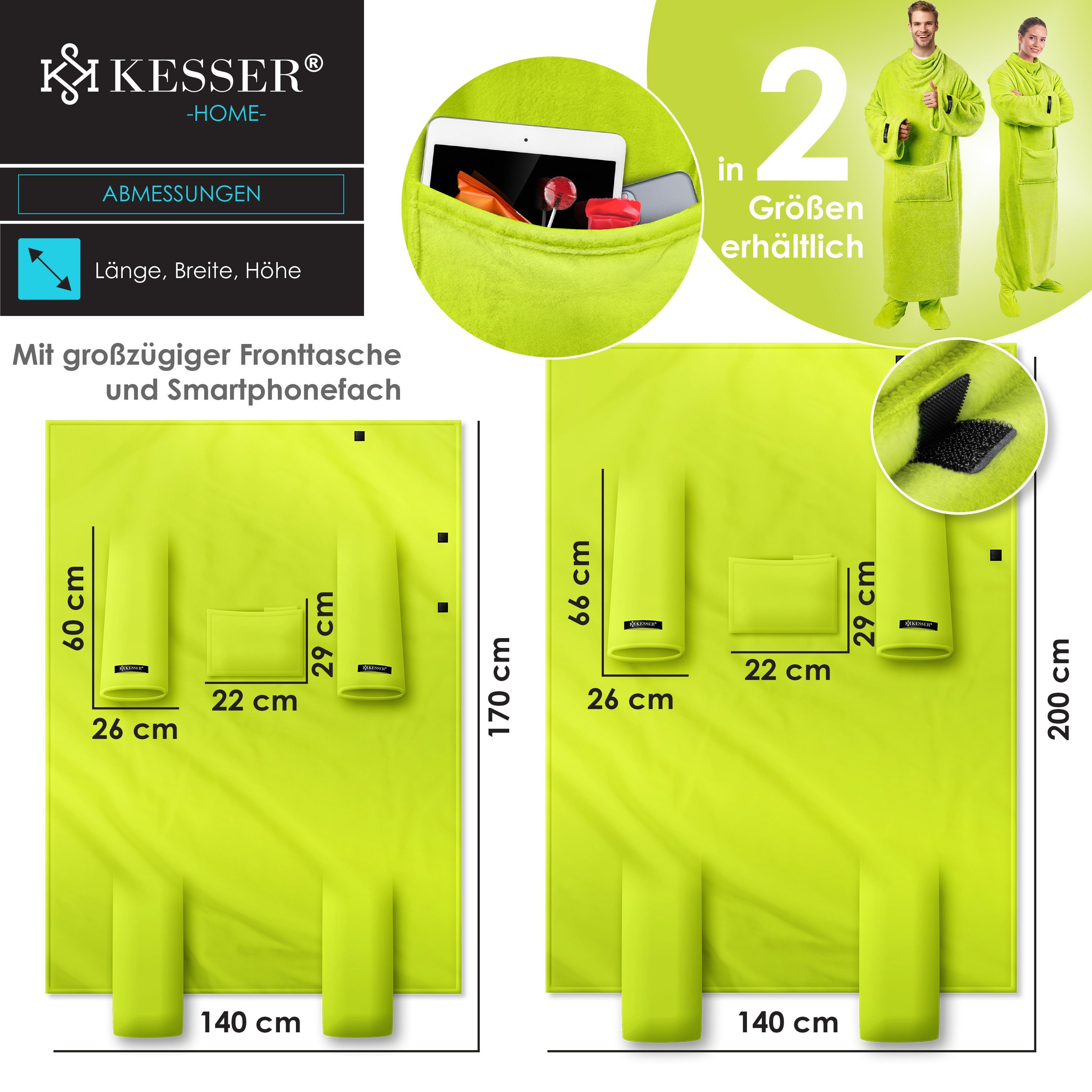 Wohndecke, KESSER, Kuscheldecke TV Decke mit Ärmeln Fußtasche Ärmeldecke