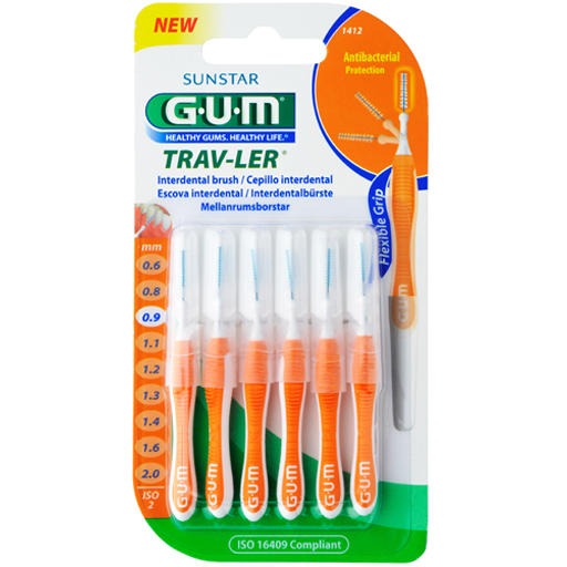 GUM TRAV-LER 0,9mm Kerze orange Intendent. 6Kappen  6 St  Zahnbürste