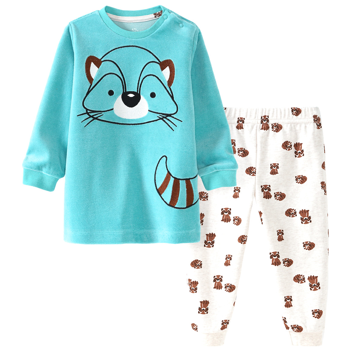 Baby Nicki-Schlafanzug mit Wäschbär-Motiven