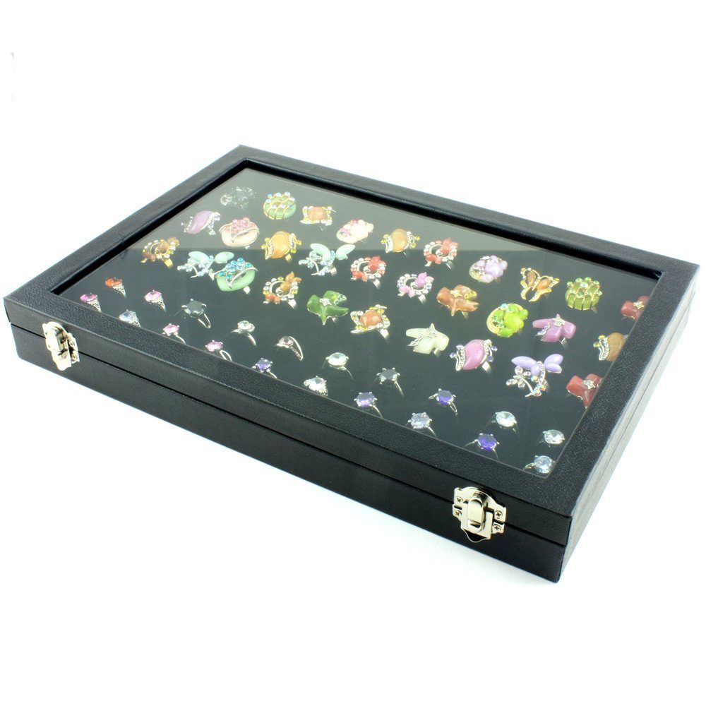 H&S Schmuckständer Schwarze Ringbox mit Ringhalter - Schmuckkasten für Ringe, Schwarzer Ringbox & Ringhalter Schmuckkasten