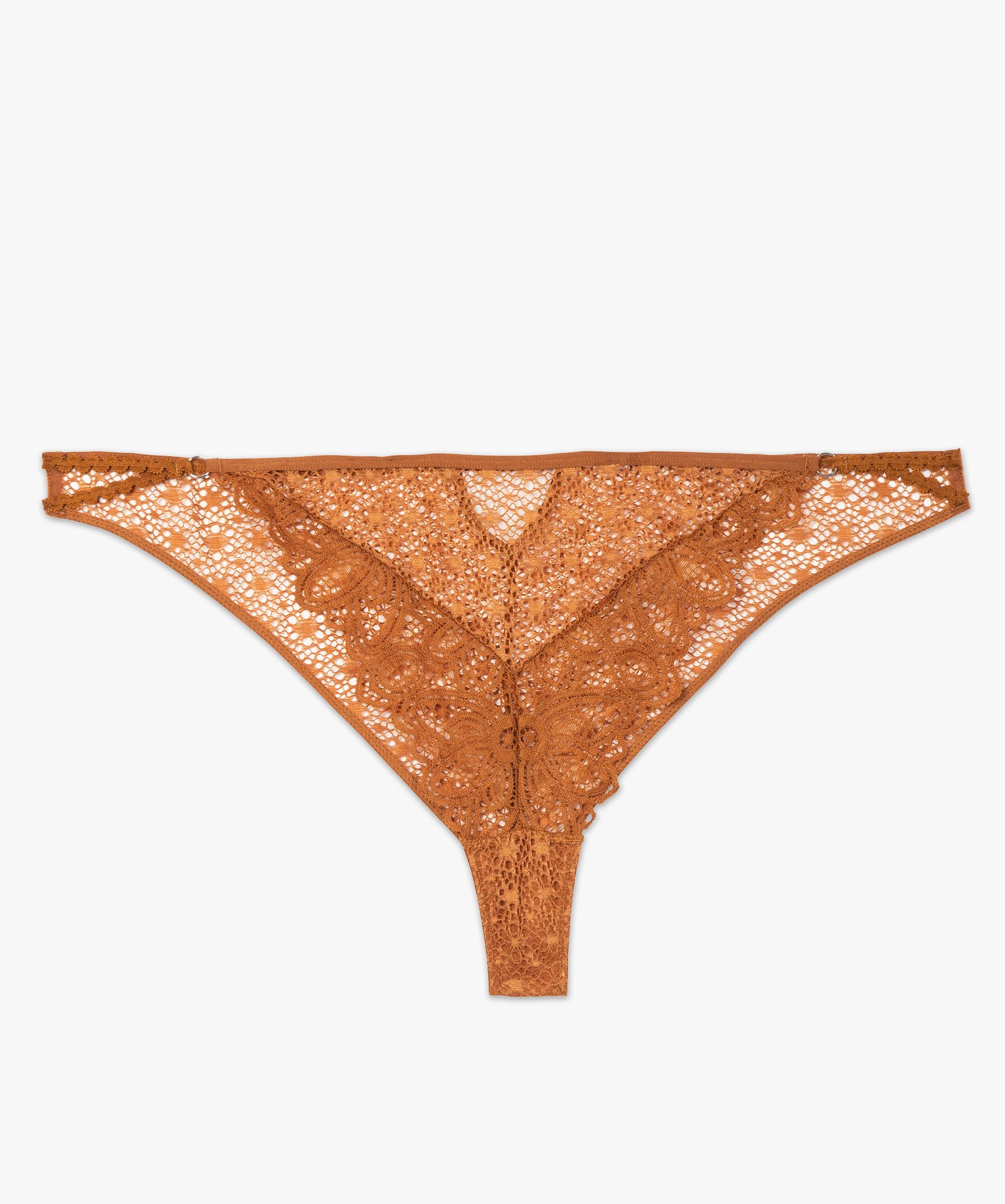 Tanga femme grande taille en dentelle et brides marron | GEMO