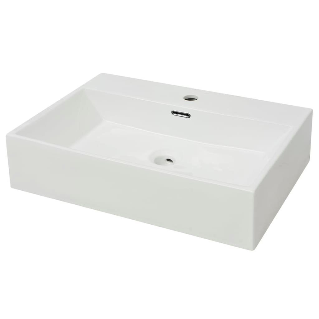 vidaXL Waschbecken Waschbecken mit Hahnloch Keramik Weiß 60,5x42,5x14,5 cm