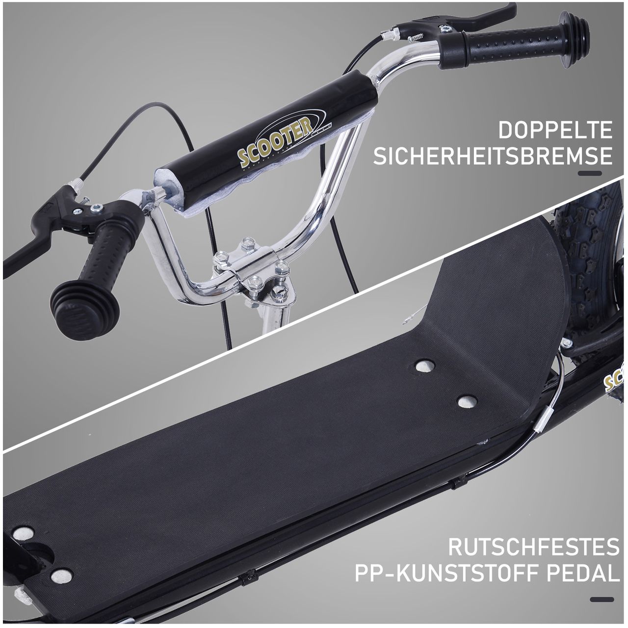 HOMCOM Kinderroller mit Bremsen 16/12 Zoll Scooter Tretroller Cityroller Kinder Roller Kickboard für 5  Jahre Kinder Schwarz 135 x 58 x 92-100 cm