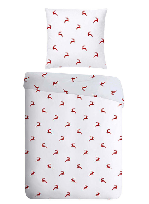 Landherzl, Bettwäsche, 155x220 cm, Mako Satin, weiß-rot gemustert