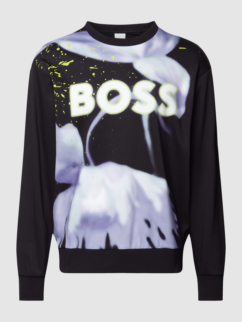 Sweatshirt mit Rundhalsausschnitt Modell 'Salbo Lotus' in schwarz