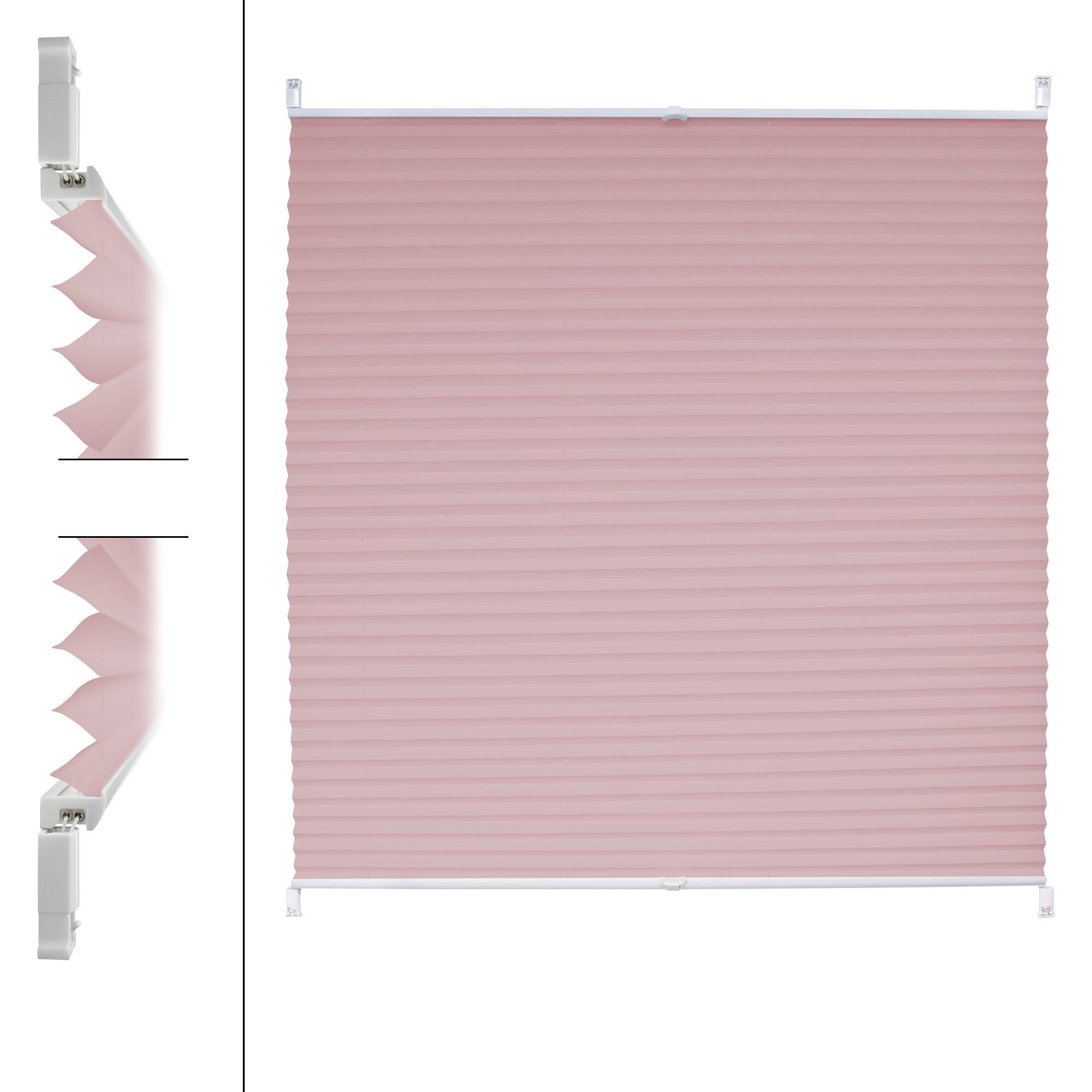 Plissee rosa, 85x100 cm, inkl. Befestigungsmaterial, ECD Germany, Klemmfix, Klemmfix ohne Bohren 85x100cm Rosa mit Klemmträger EasyFix