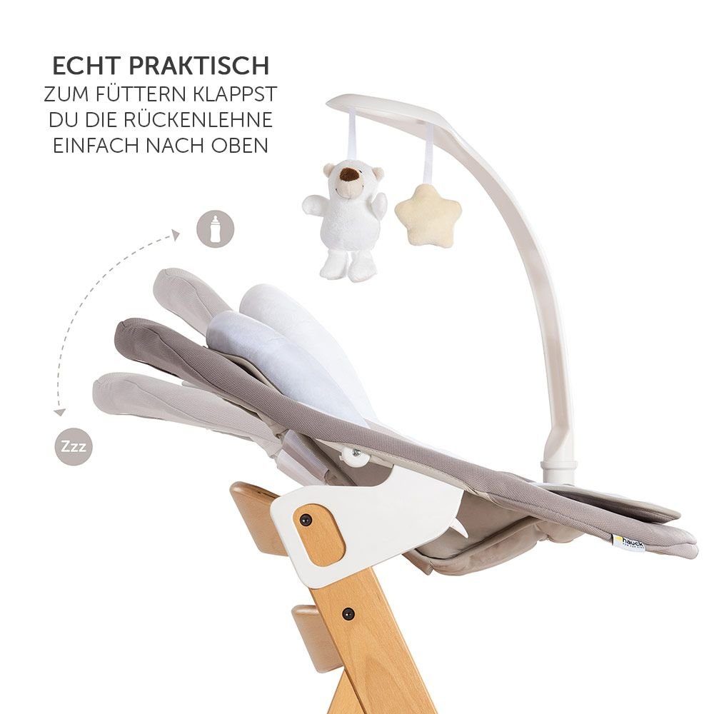 Hauck Hochstuhl Alpha Plus Natur - Newborn Set (Set, 4 St), Holz Babystuhl ab Geburt inkl. Aufsatz für Neugeborene & Sitzauflage