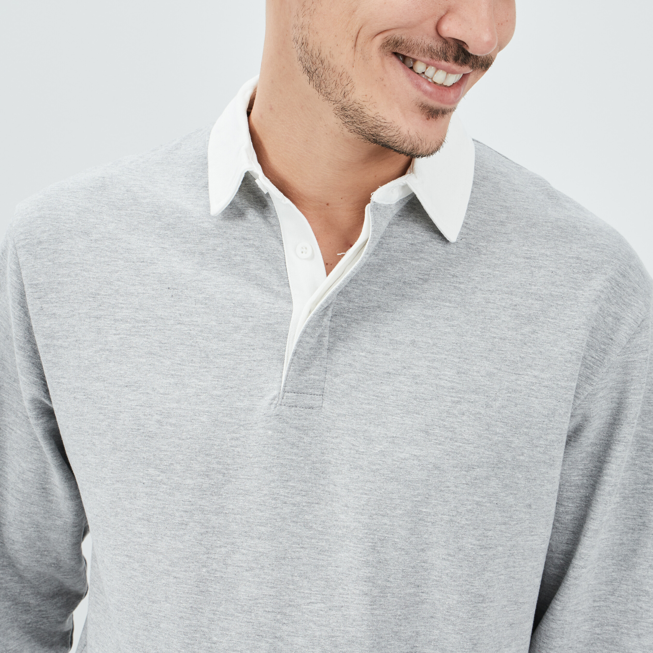 Polo manches longues gris clair homme | La Halle