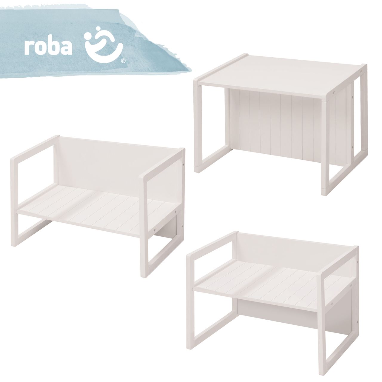 Roba Sitzbank im Landhausstil, weiß, durch Drehen in 2 Sitzhöhen oder als Kindertisch verwendbar