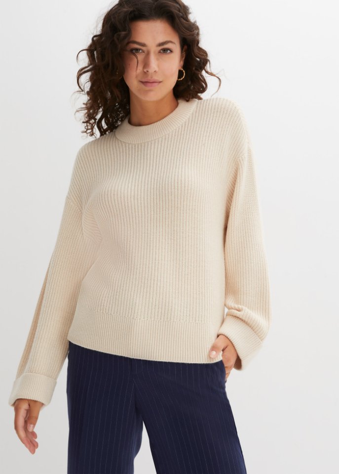 Ripppullover mit weitem Ärmel