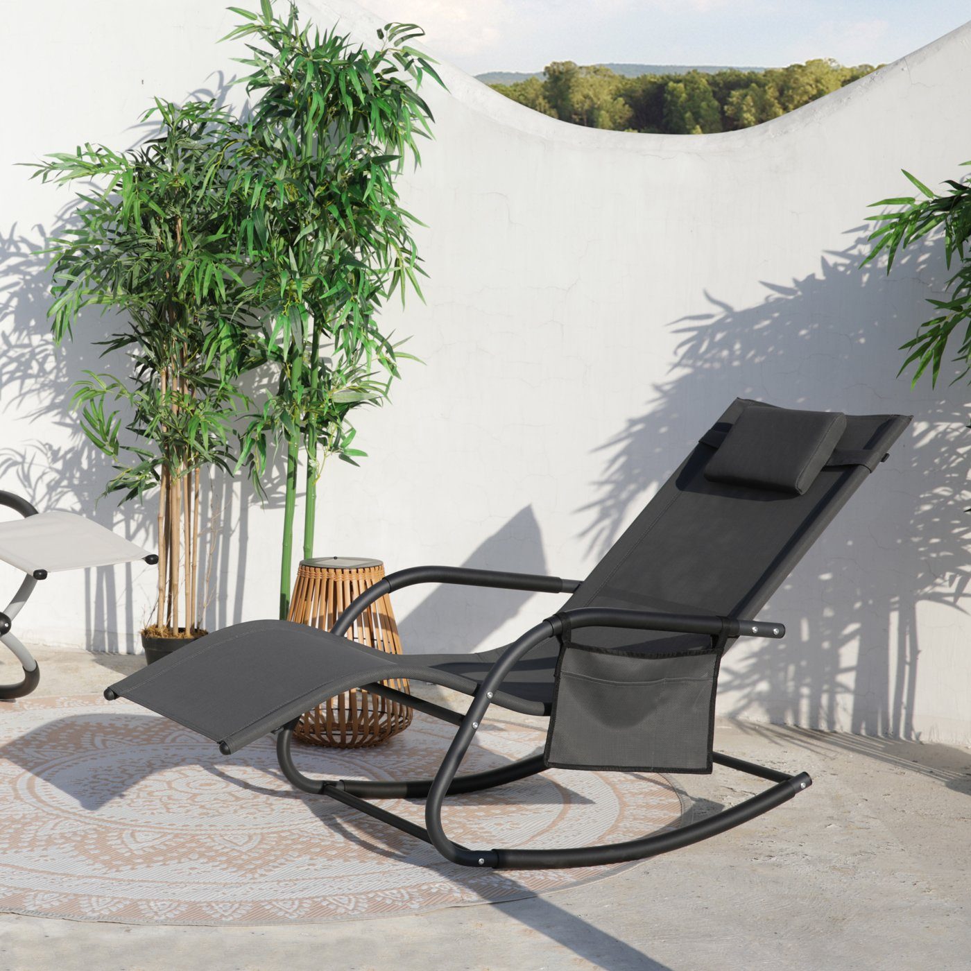SVITA Schaukelstuhl FJON, Schaukelliege, Gartenliege, Liegestuhl, Sonnenliege, Schwarz