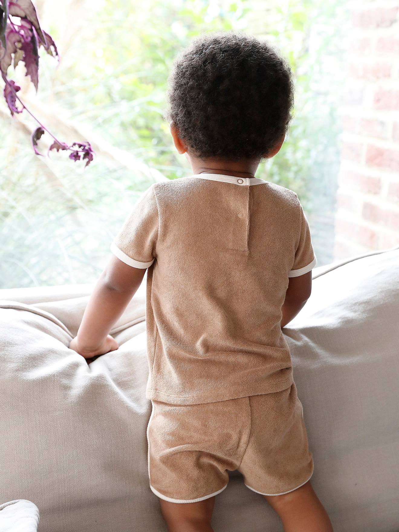 Vertbaudet Baby-Set aus Frottee: T-Shirt & Shorts - graubeige
