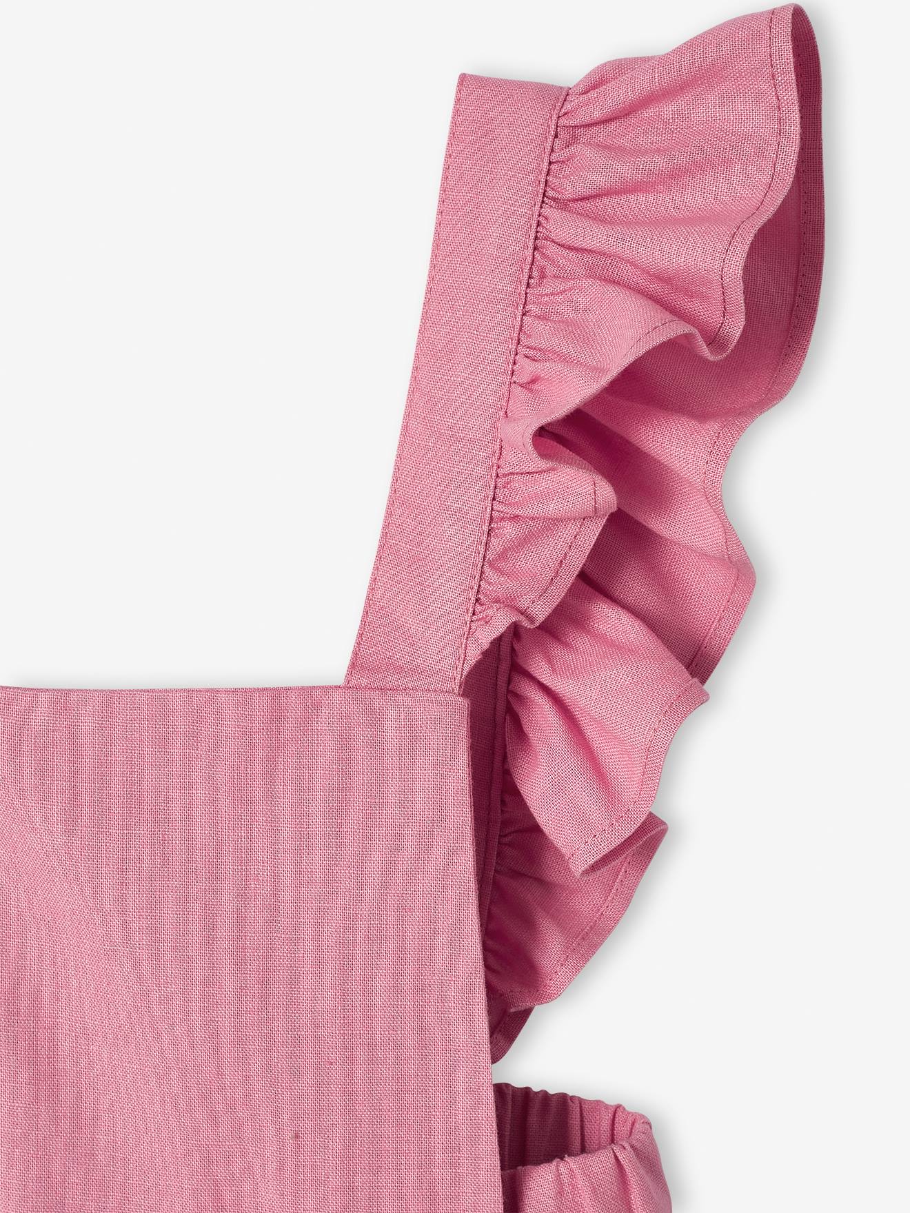 Vertbaudet Baby Latzhose mit Volants, Leinen-Mix - rosa