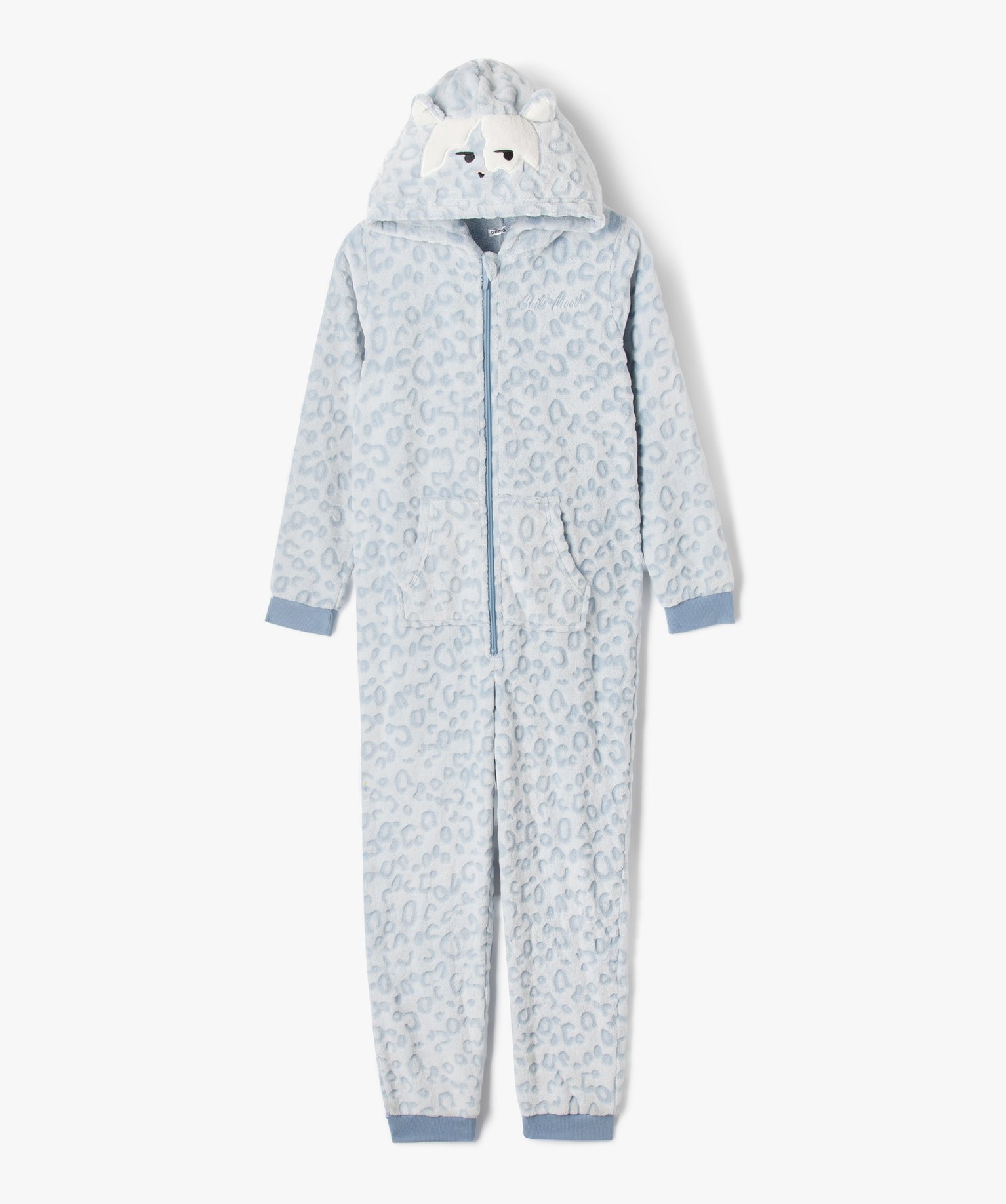 Combinaison pyjama à capuche motif animal fille bleu | GEMO