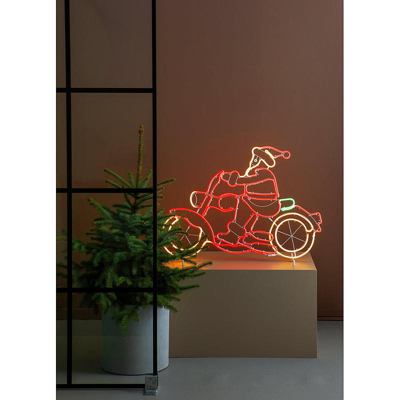Light IT Lysskilt julenisse på motorsykkel, 94x68 cm, neon