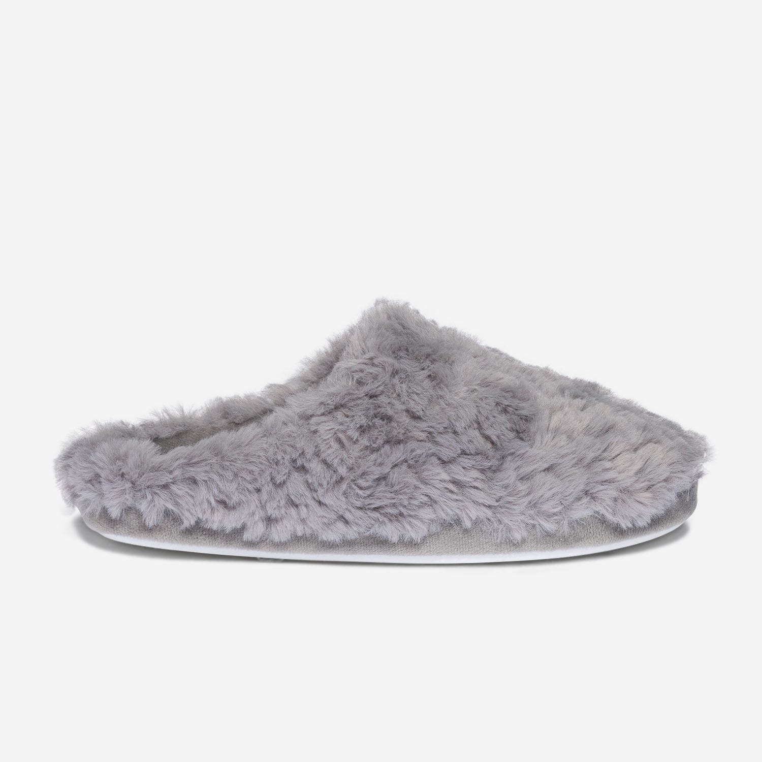 Chausson-mule gris en textile reliefé