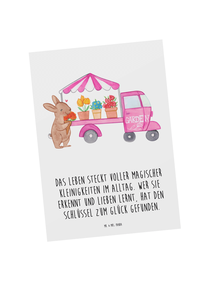 Mr. & Mrs. Panda Postkarte Osterhase Blumenwagen mit Spruch in Weiß günstig kaufen onesize