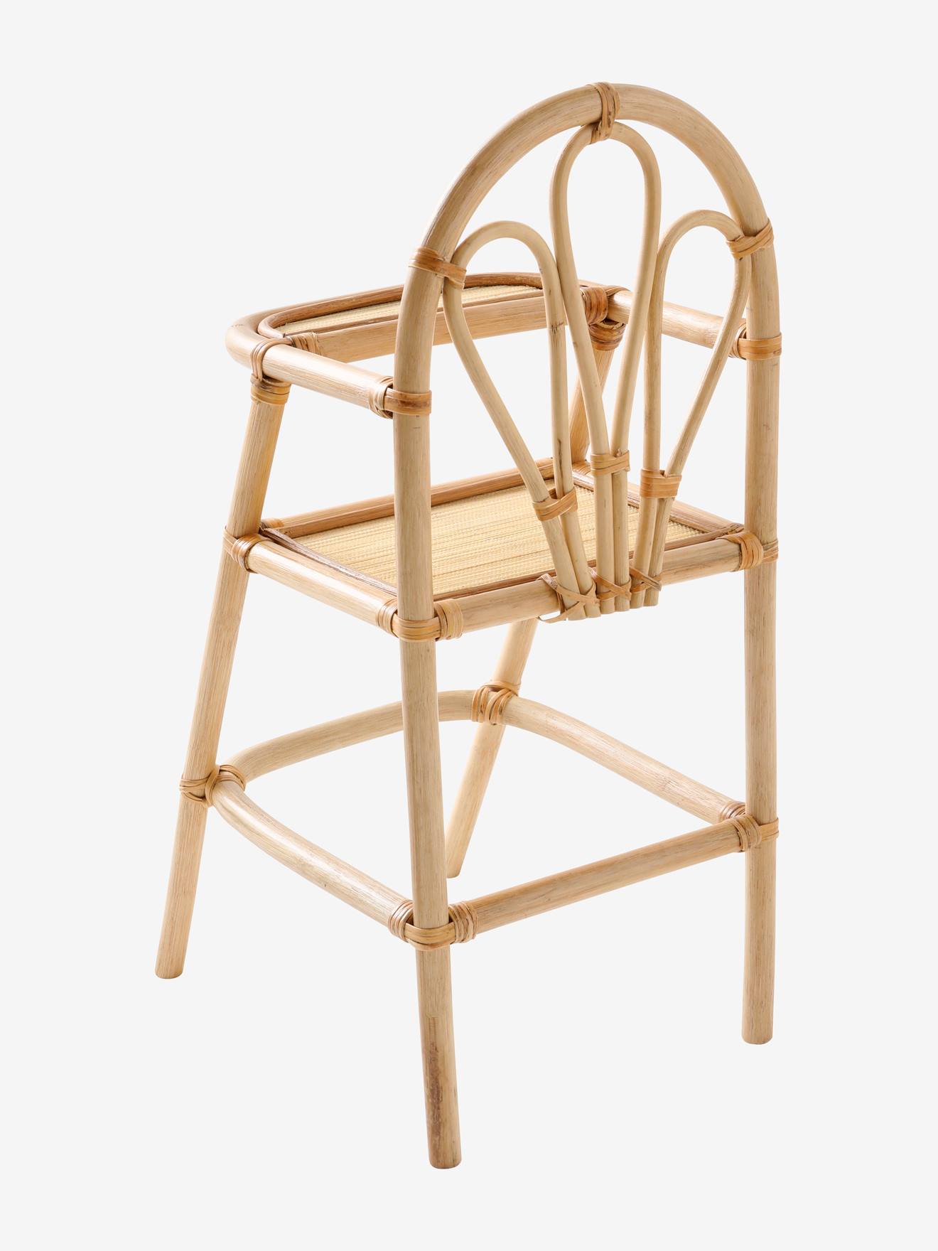 Chaise haute poupon en rotin beige