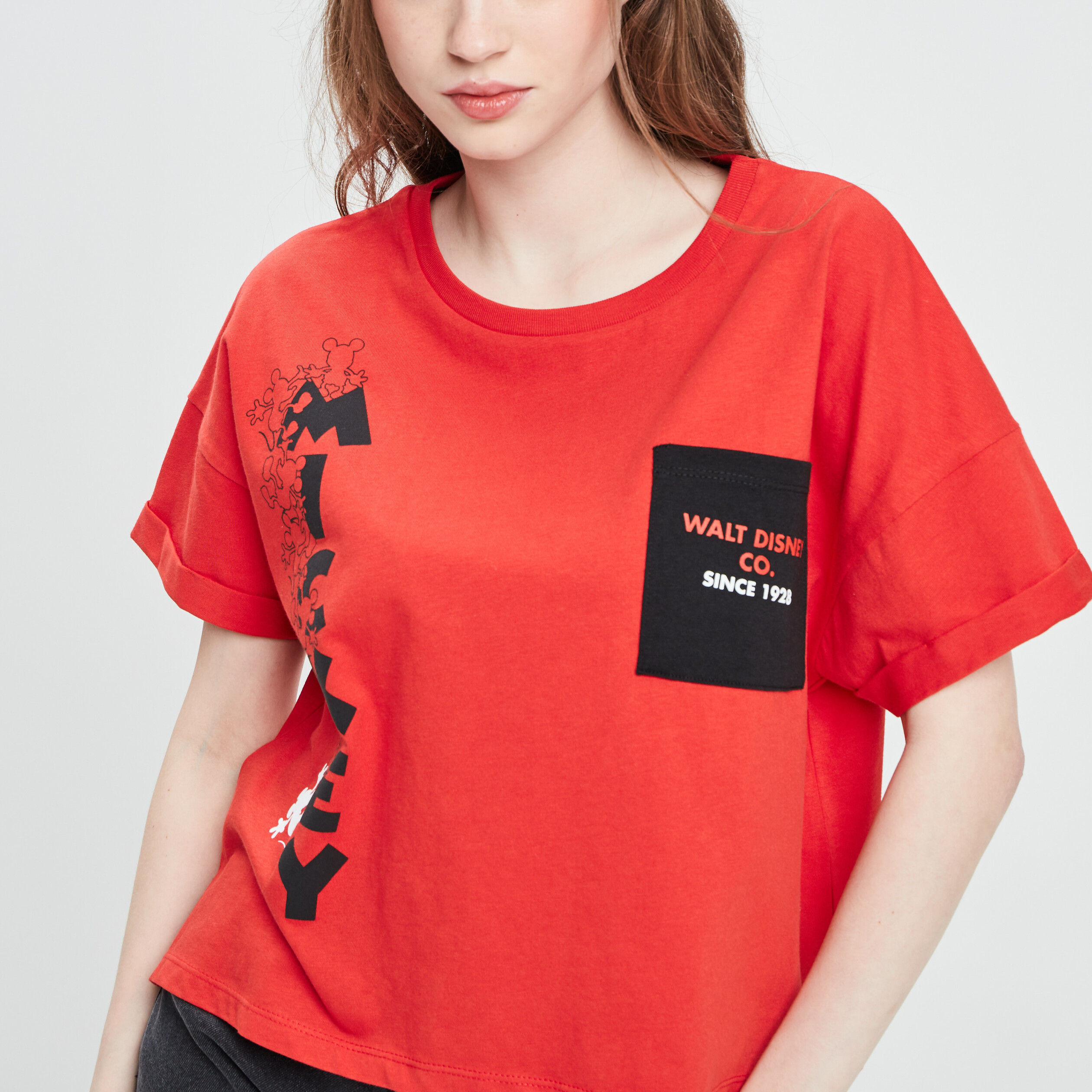T-shirt manches courtes Mickey rouge femme | La Halle