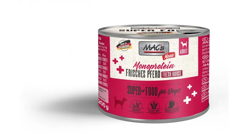 MAC's DOG Hundenassfutter Monoprotein Frisches Pferd 200 g
