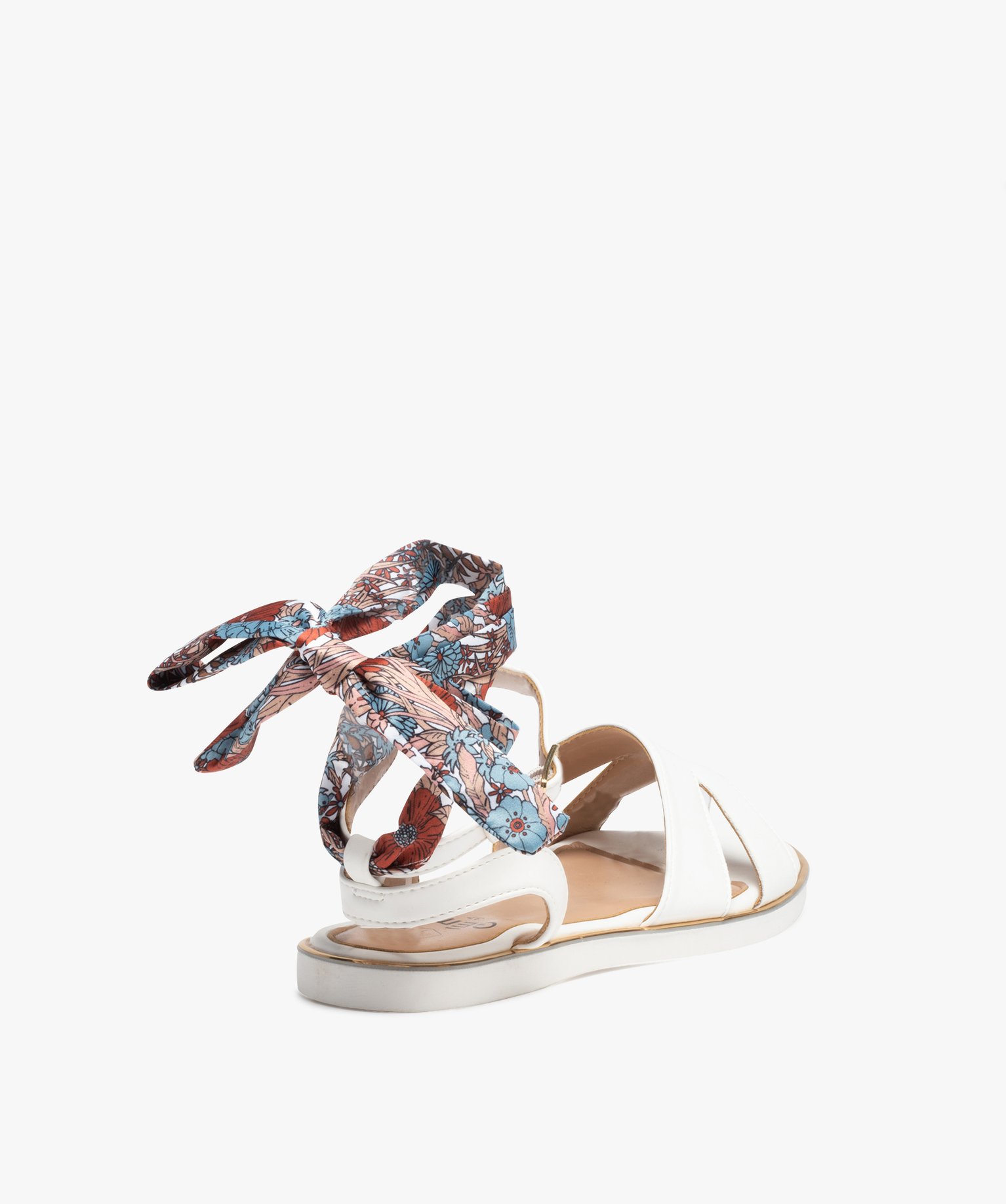 Sandales femme unies à talon plat et bride foulard blanc | GEMO