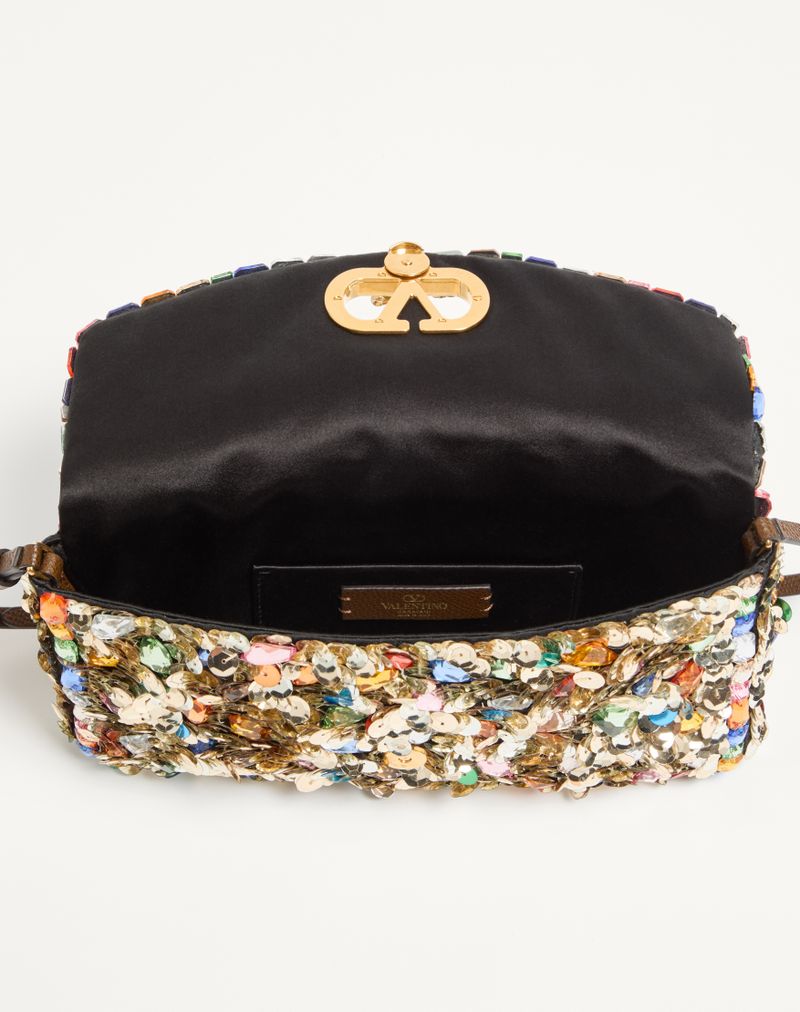 Bolsa de ombro pequena bordada Valentino Garavani Devain