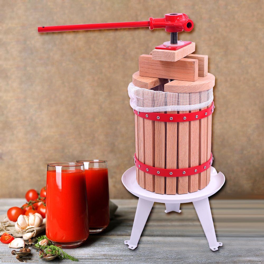 UISEBRT Obstpresse 6 Liter Mechanische Saftpresse Weinpresse Apfelpresse Fruchtpresse, Manuell Obstmühle + Presstuch für Äpfel Birnen