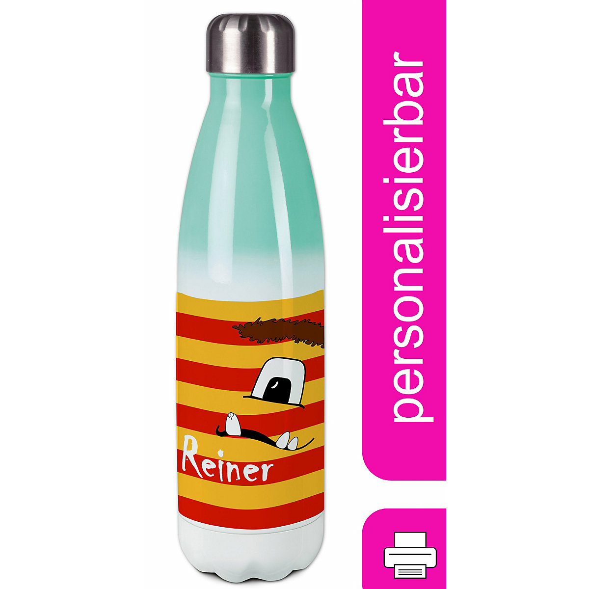 Edelstahl Kinder Thermoflasche / Trinkflasche bunt Monster Streifen Farbe rot gelb Spülmaschinenfest, Auslaufsicher, Bruchfest, Doppelwandig, Für Heißgetränke geeignet, Mit Deckel, Isoliert