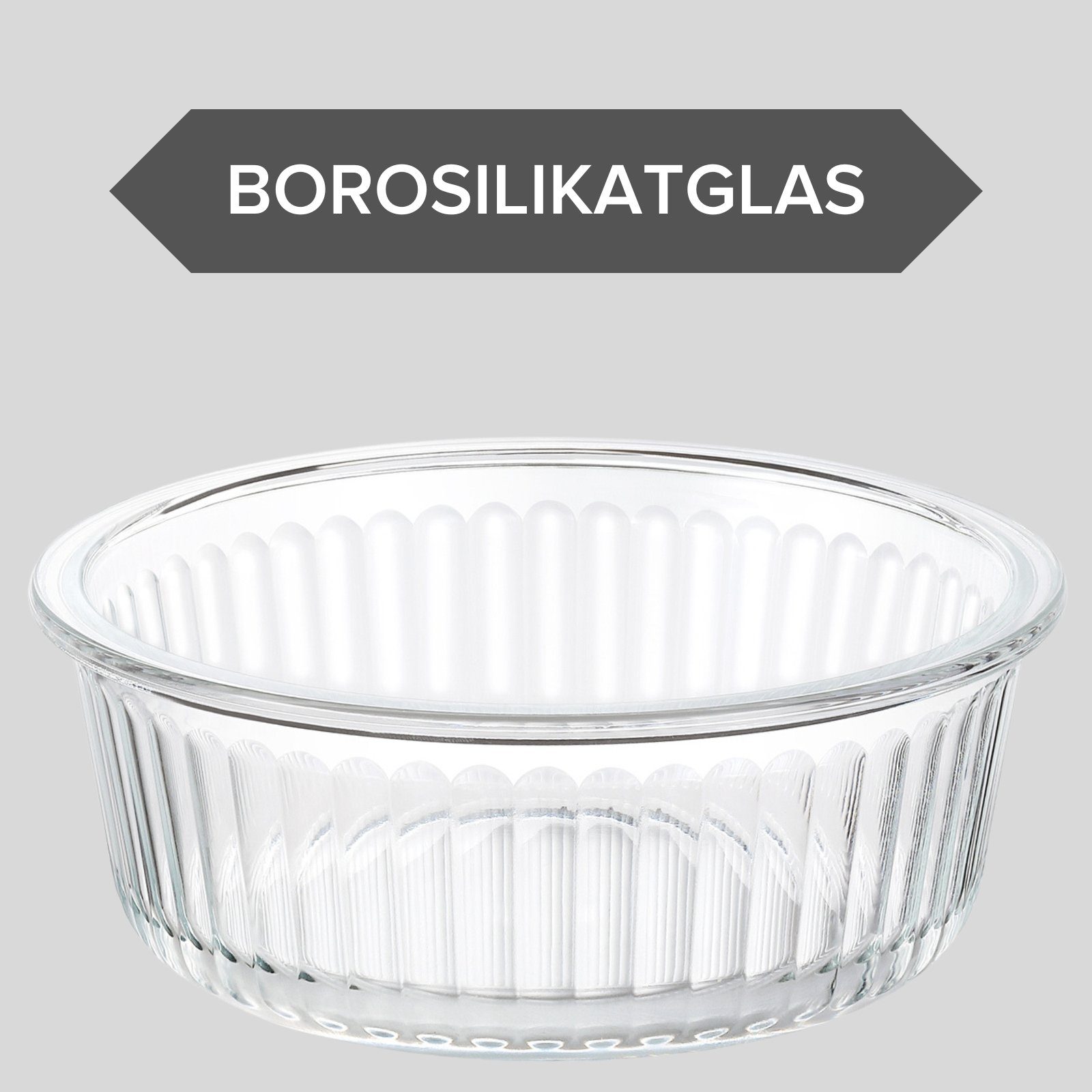 PIE LOCK Vorratsdose Vorratsdosen Glas mit Deckel - Frischhaltedosenset, Borosilikatglas, (PIE LOCK, 3 tlg. rund, Vorratsdosen-Set, Borosilikatglas, Mikrowellendeckel, 400ml, 620ml, 950ml, stapelbar, Frischhaltedose, Brotdose, Meal Prep, 6-tlg., Prem