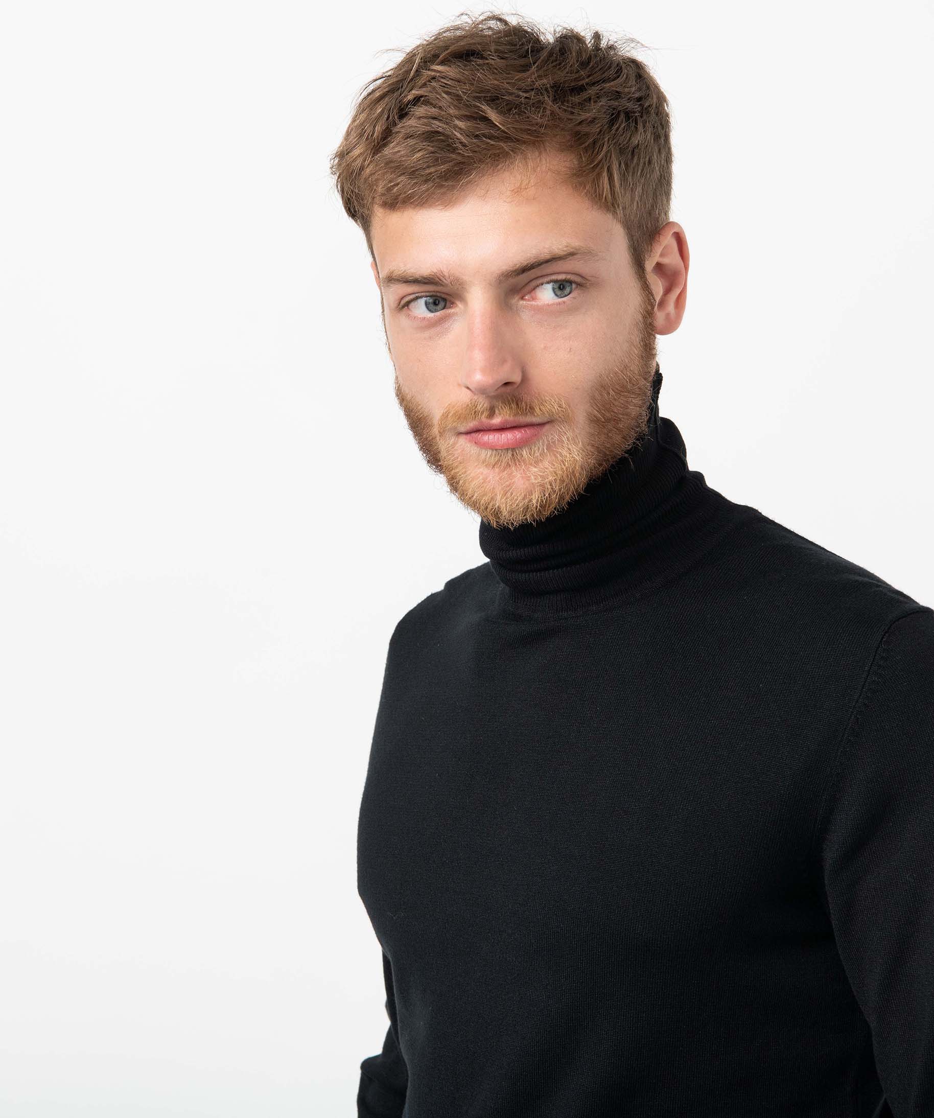 Pull à col roulé en maille fine homme noir | GEMO