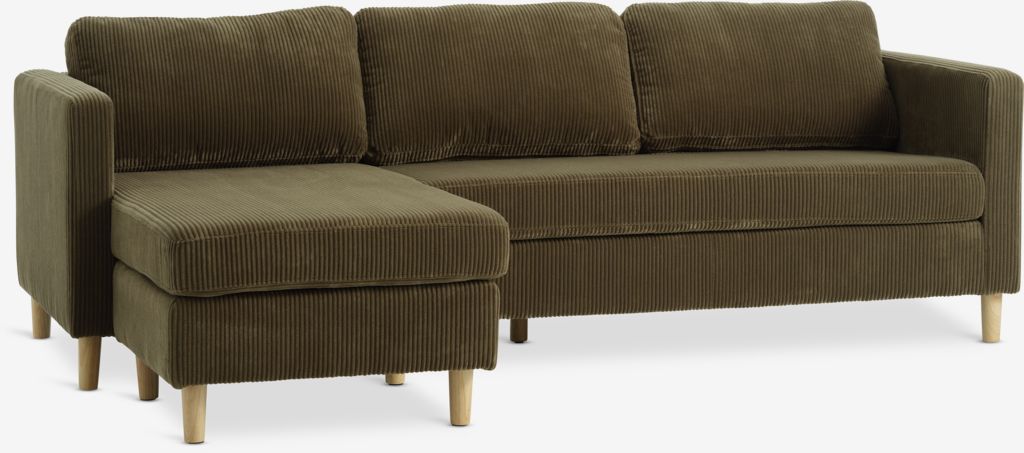 FALSLEV Sofa z szezlongiem FALSLEV sztruks oliwkowy