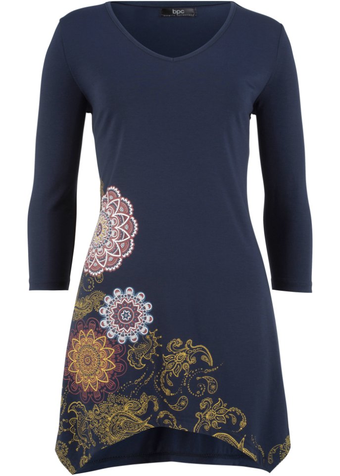 Zipfel-Longshirt mit V-Ausschnitt, 3/4-Arm