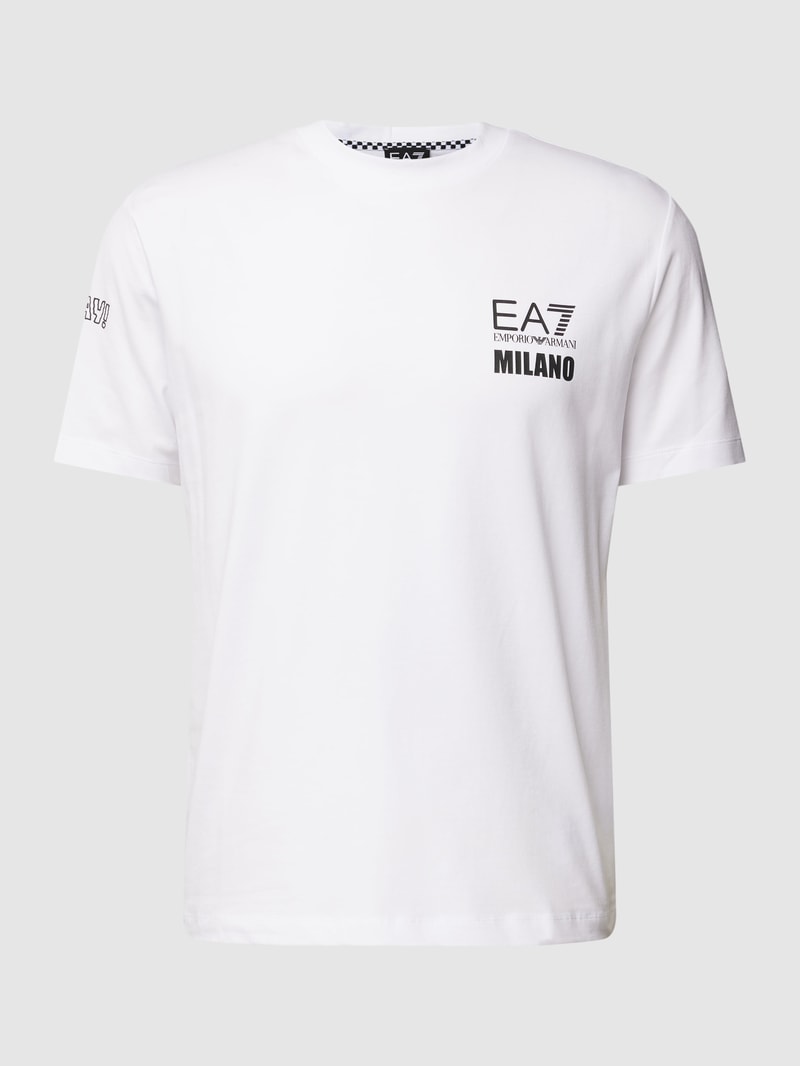 T-Shirt mit Label-Print in weiß