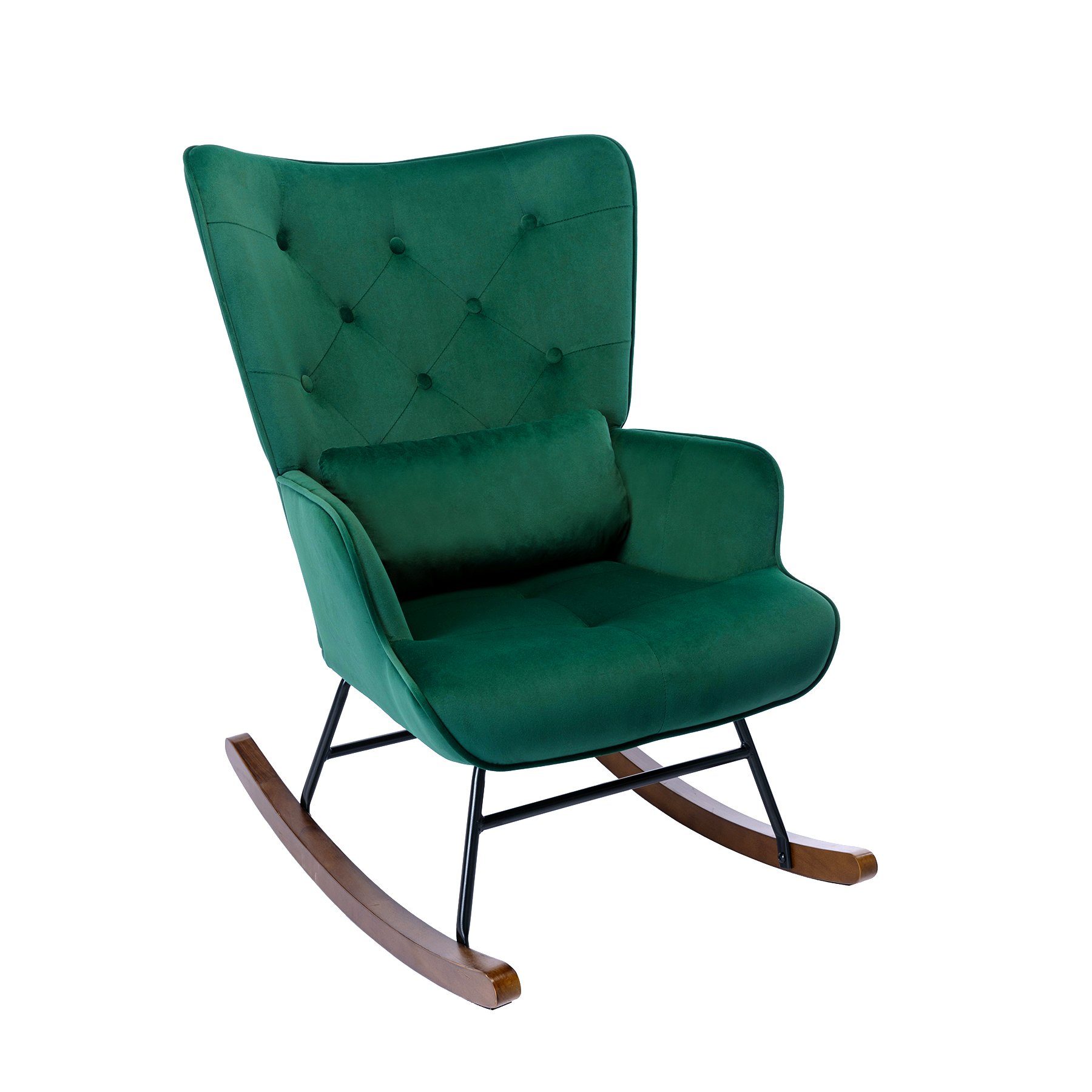 HomeMiYN Schaukelstuhl Schaukelstuhl Wohnzimmer Samt mit Metallgestell Holzsockel stillsessel, Aus holz