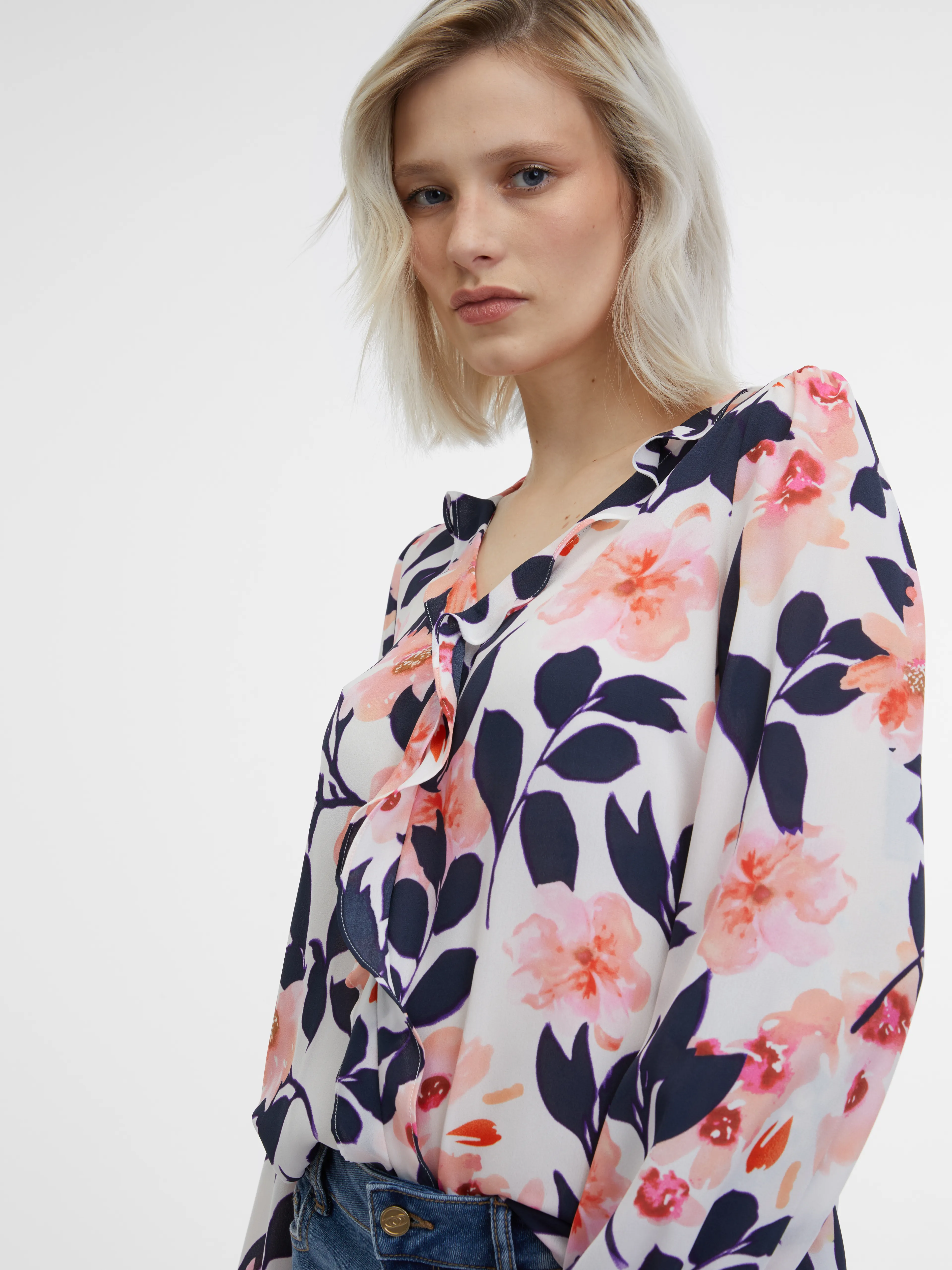 Blau-rosa Bluse mit Blumenmuster ORSAY