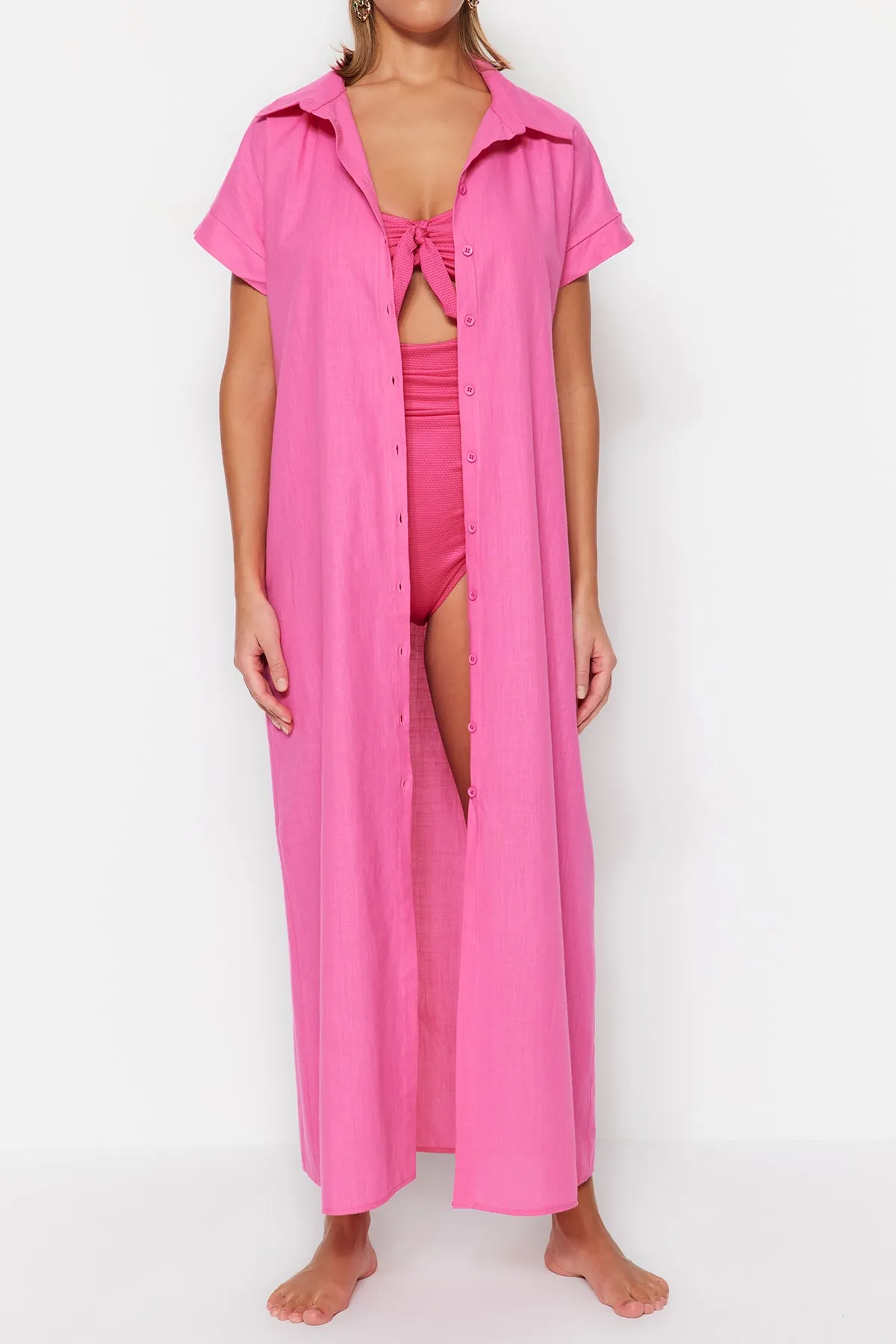 Trendyol Collection  Fuchsia Wide Fit Maxi-Strandkleid aus gewebter Baumwolle aus 100 % TBESS23EL00094