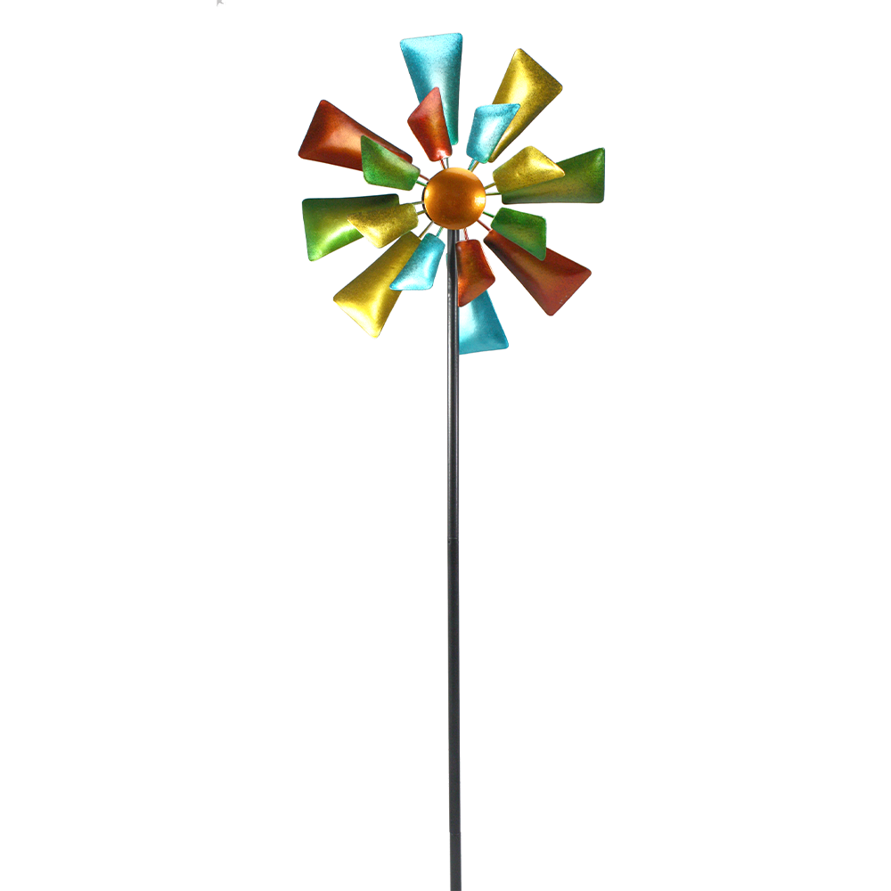 GIARDESSA Doppel-Metall-Windrad bunt eckig