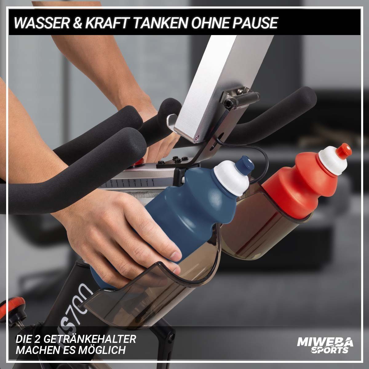 Miweba Sports Speedbike Profi Speedbike MS700 inkl. Flaschenhalter - 20 Kg Schwungmasse (Sportgeräte für zu hause, Heimtrainer Fahrrad, Trimmrad, Fahrradtrainer, Fitness Rennrad Training, Cardio, Indoor Cycle, Sport, Ganzkörpertraining, 3-tlg., Zwift