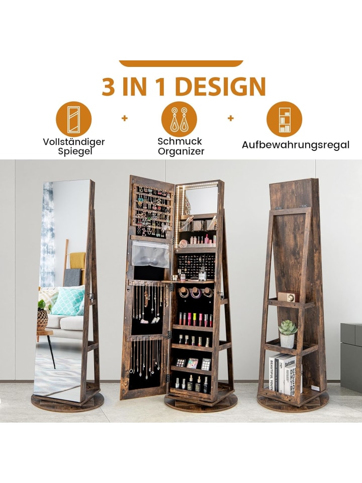COSTWAY Schmuckschrank 3 in 1 drehbar in Braun günstig kaufen onesize