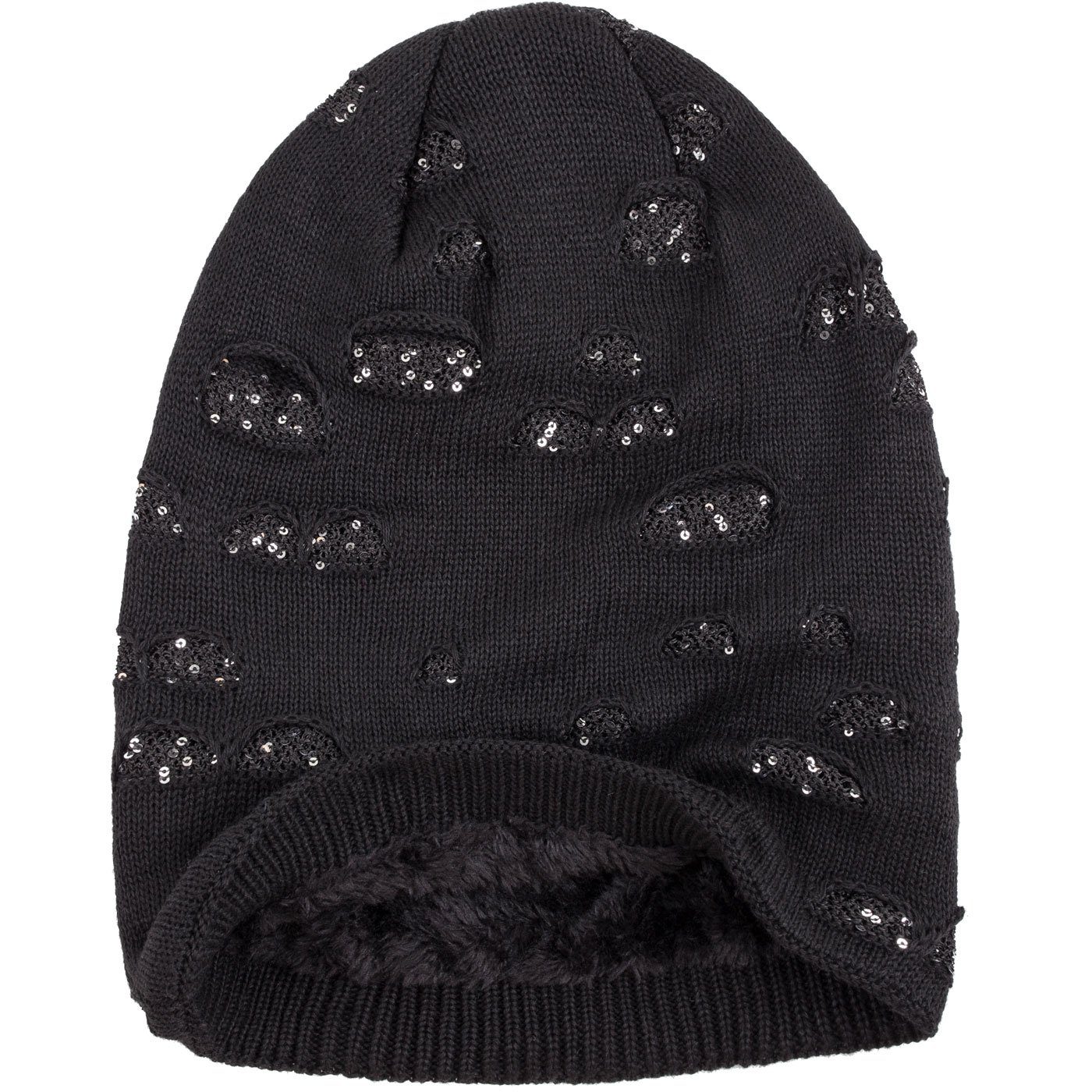 compagno Strickmütze (1-St) Gefütterte Damen Mütze Wintermütze Pailletten Damenmütze Beanie Haube