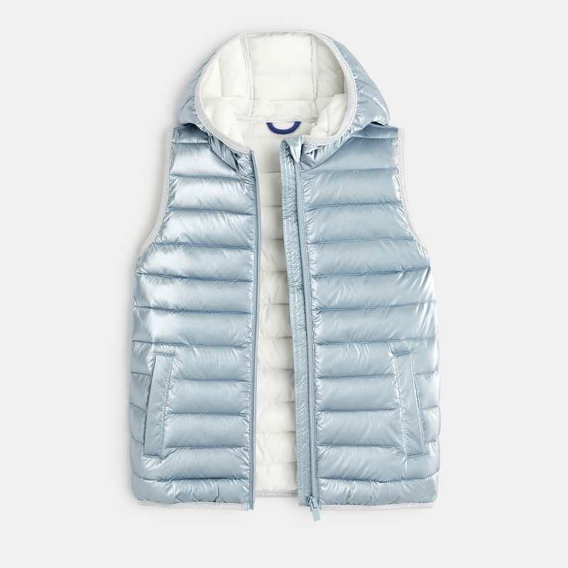 Doudoune brillante sans manches à capuche bleue fille
