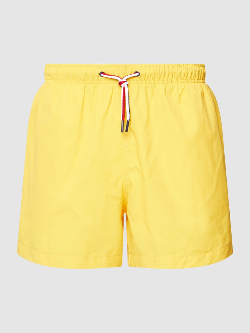 Badehose mit Label-Stitching Modell 'Gregory' in gelb