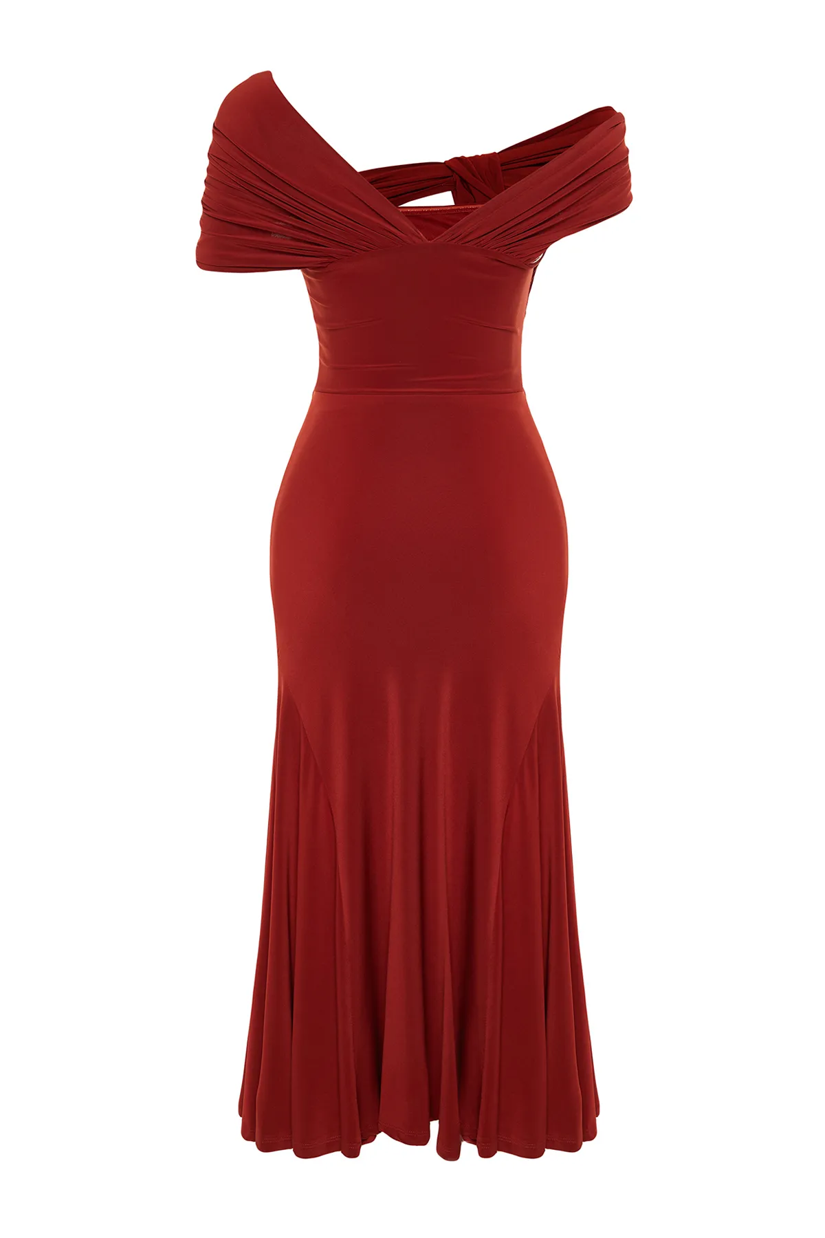 Trendyol Collection  Asymmetrisches Strick-Abendkleid mit Kachelkragen, stilvoll TPRSS24EL00046