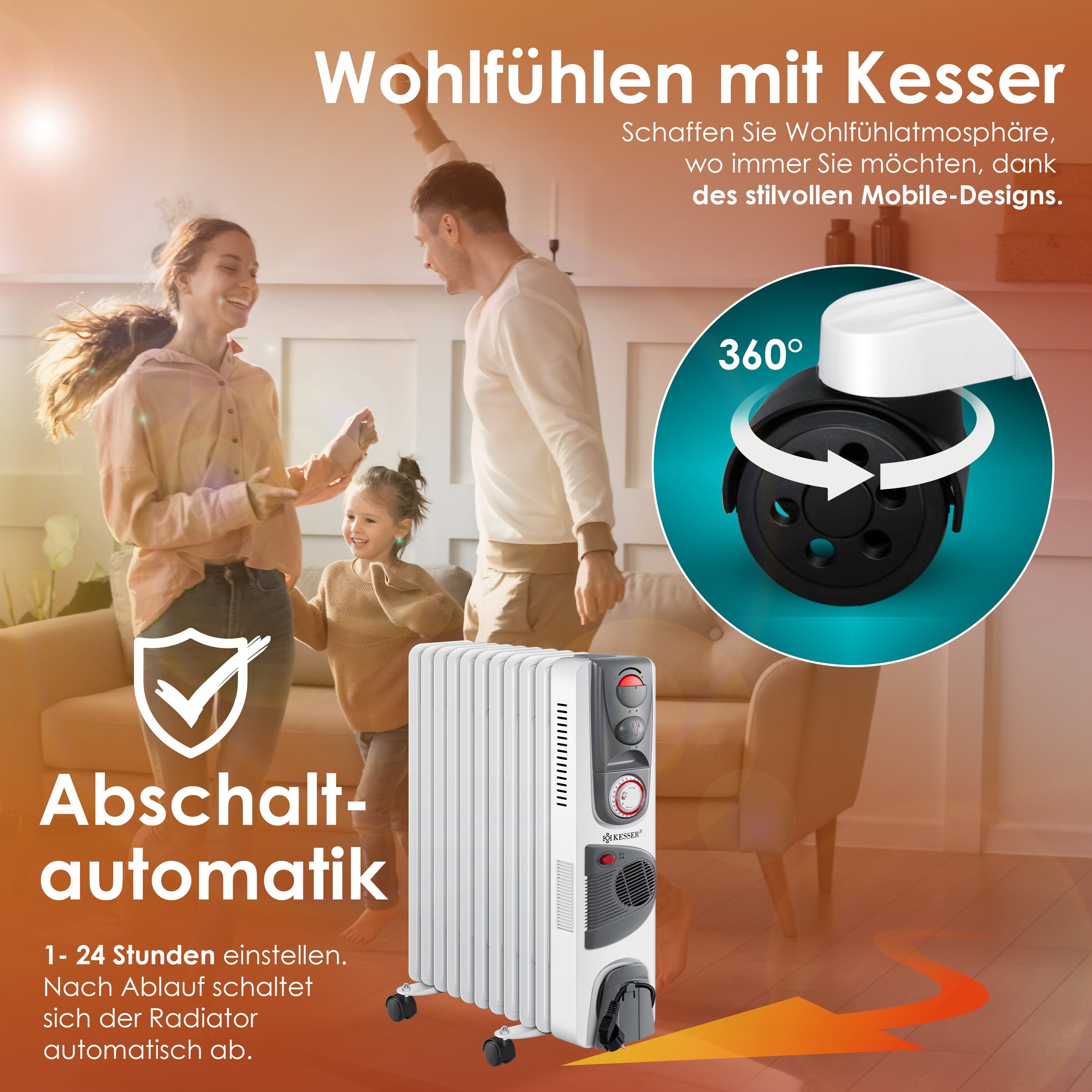 KESSER Ölradiator, 2500 W, Ölradiator Elektrische Heizung 2500W Öl Radiator Elektro