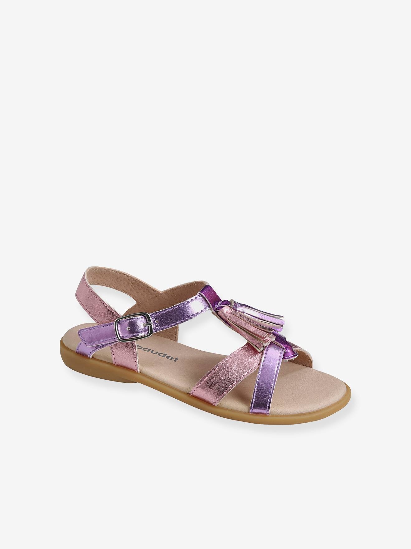 Sandales fantaisie pompons fille violet