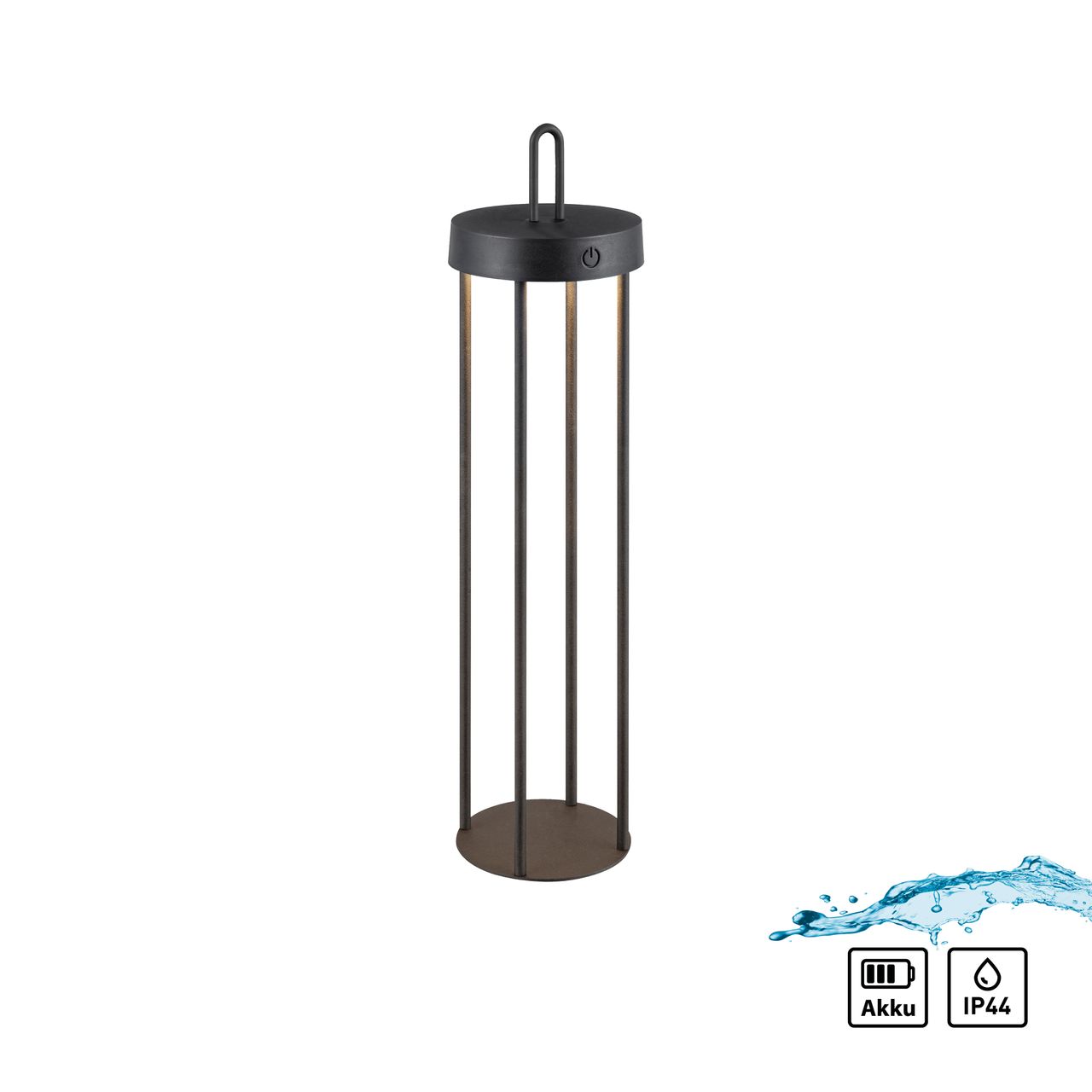 JUST LIGHT Akku Tischleuchte ANSELM, 1x LED-Board/1,50Watt/2700Kelvin, IP44, Schwarz