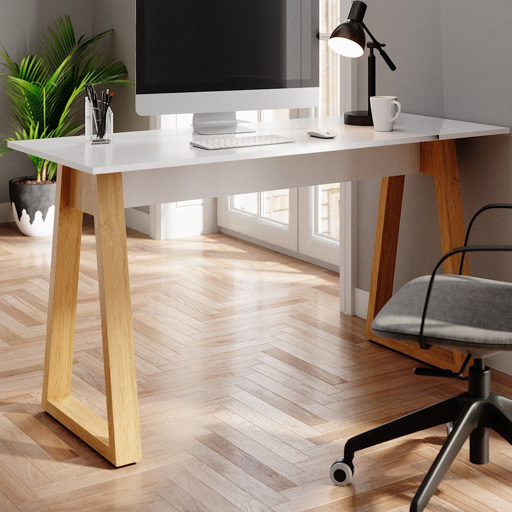 Vicco Schreibtisch Computertisch Bürotisch Arbeitszimmer NEPTUNE Weiß Eiche Skandi