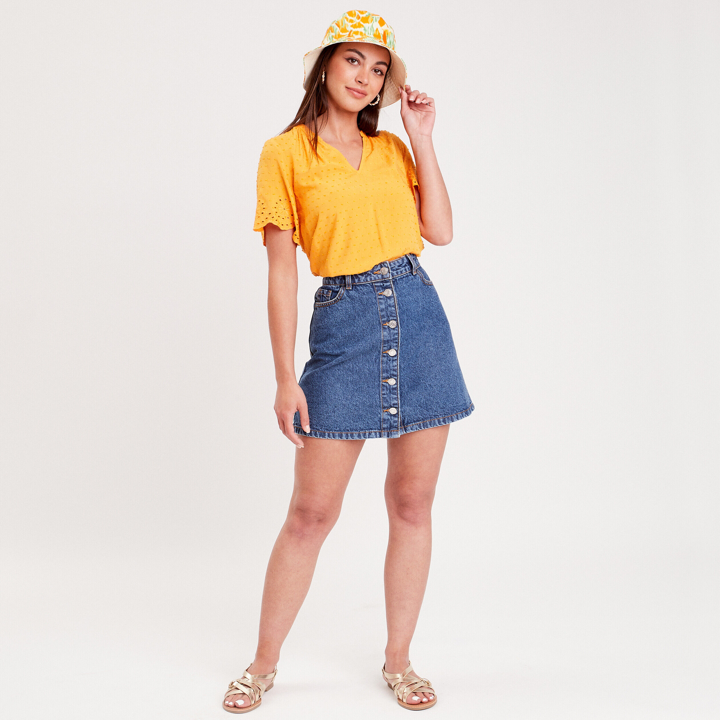 Blouse manches broderie orange clair femme | Cache Cache