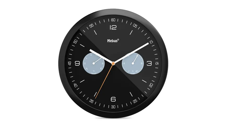Mebus Quarzwanduhr mit Thermo- und Hygrometer schwarz